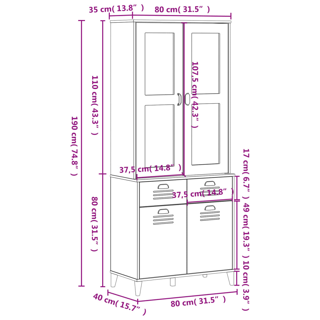 Dulap Înalt „Viken” 80X40X190 Cm Lemn Masiv De Pin