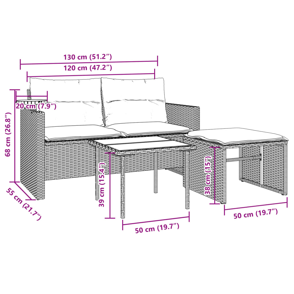 Set Canapele De Grădină Cu Perne, 3 Piese, , Poliratan