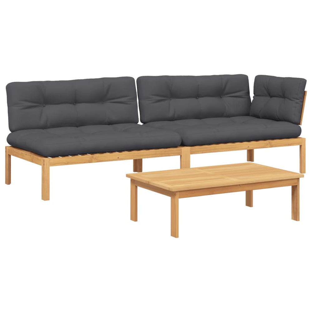 Set Canapele Grădină Cu Perne Din Paleți, 3 Piese, Lemn Acacia