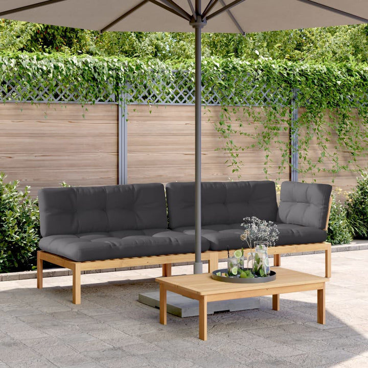 Set Canapele Grădină Cu Perne Din Paleți, 3 Piese, Lemn Acacia