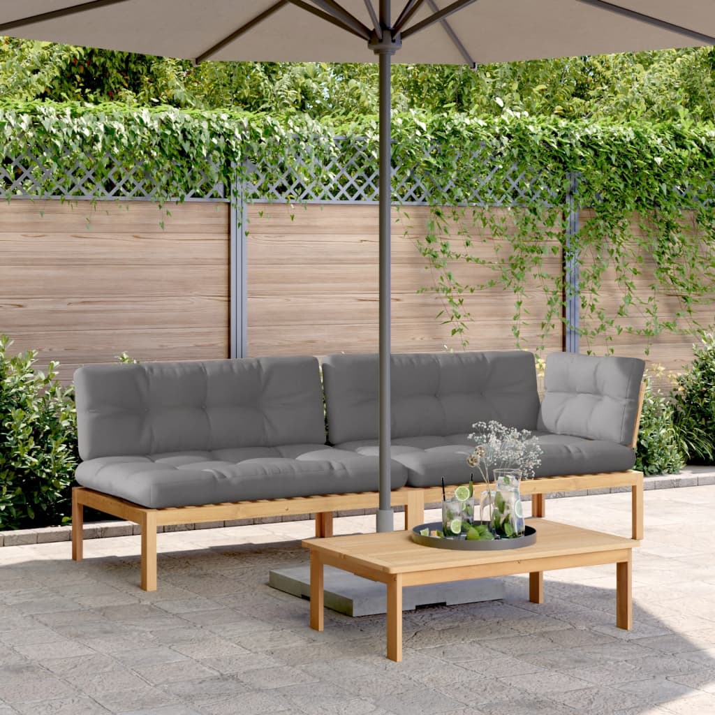 Set Canapele Grădină Cu Perne Din Paleți, 3 Piese, Lemn Acacia