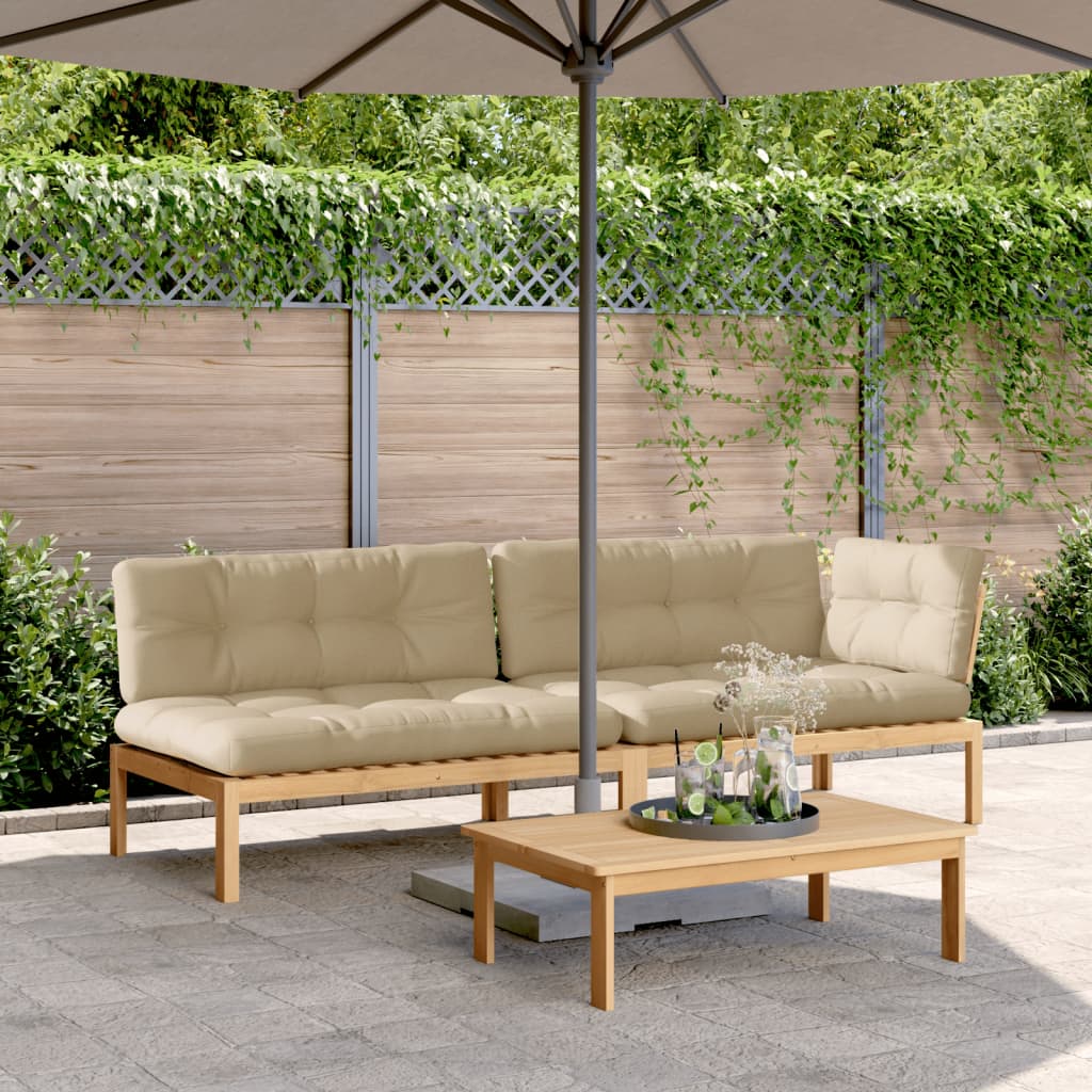 Set Canapele Grădină Cu Perne Din Paleți, 3 Piese, Lemn Acacia