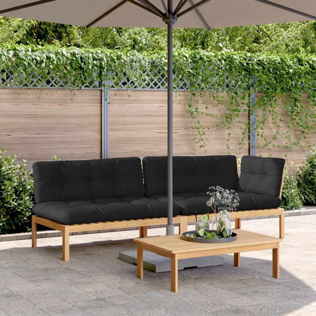Set Canapele Grădină Cu Perne Din Paleți, 3 Piese, Lemn Acacia