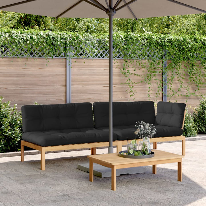 Set Canapele Grădină Cu Perne Din Paleți, 3 Piese, Lemn Acacia