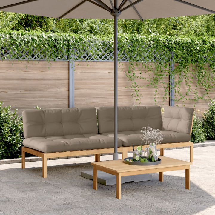 Set Canapele Grădină Cu Perne Din Paleți, 3 Piese, Lemn Acacia