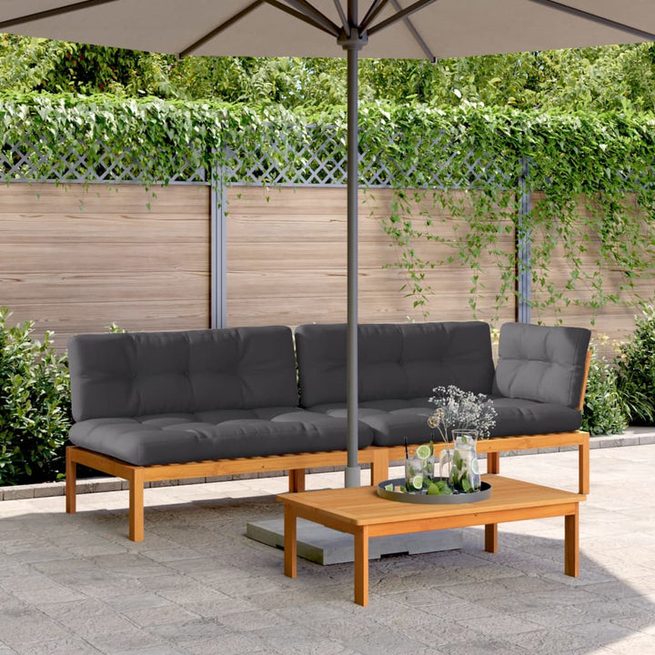 Set Canapele Grădină Cu Perne Din Paleți, 3 Piese, Lemn Acacia