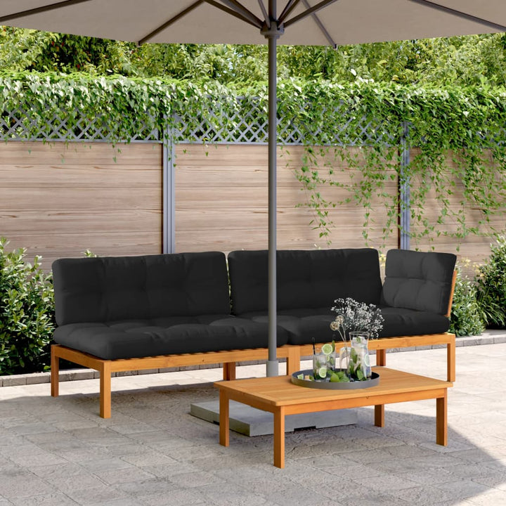 Set Canapele Grădină Cu Perne Din Paleți, 3 Piese, Lemn Acacia
