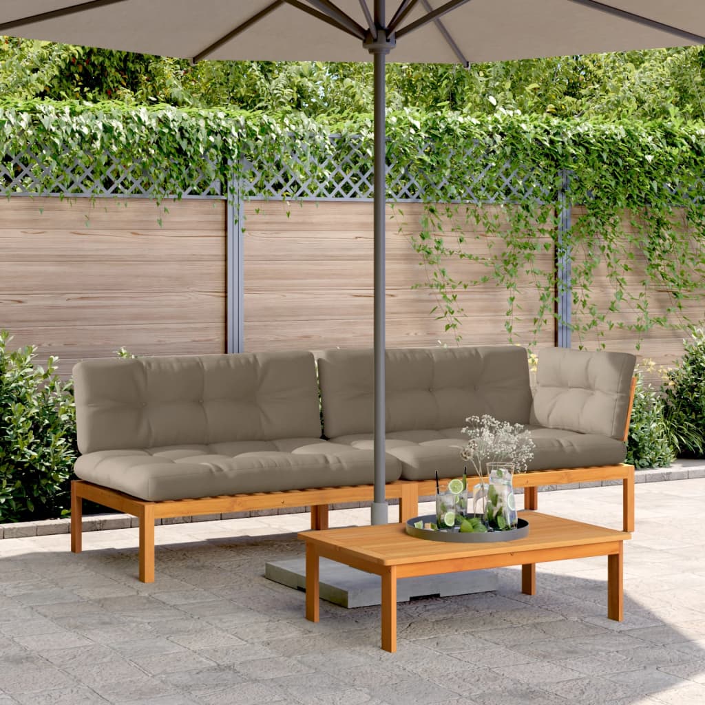 Set Canapele Grădină Cu Perne Din Paleți, 3 Piese, Lemn Acacia