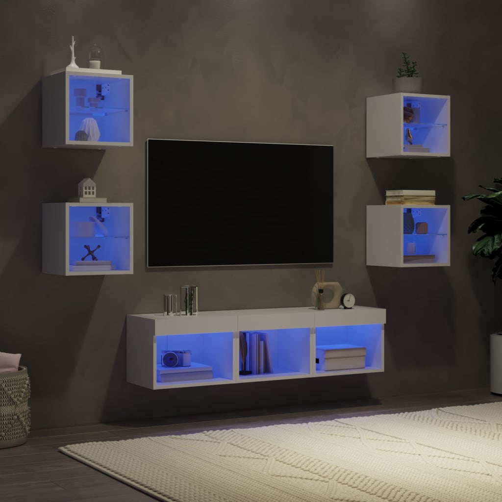 Unități Tv De Perete Cu Led-Uri 7 Piese Lemn Compozit