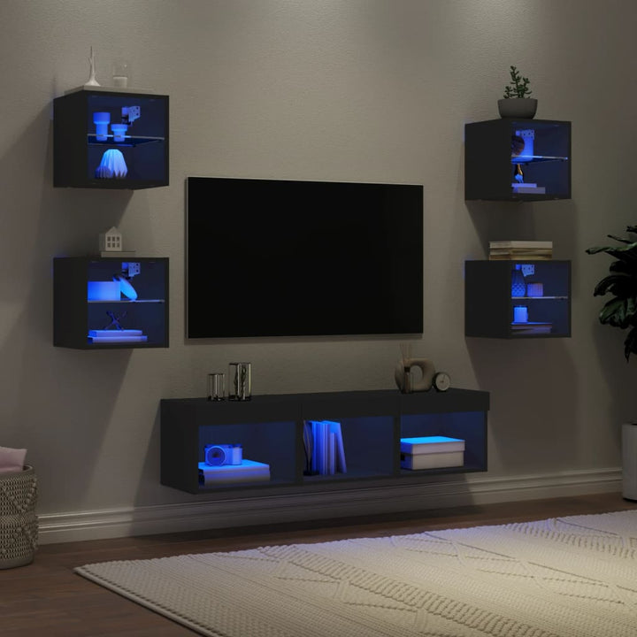 Unități Tv De Perete Cu Led-Uri 7 Piese Lemn Compozit