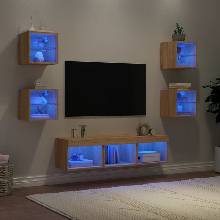Unități Tv De Perete Cu Led-Uri 7 Piese Lemn Compozit
