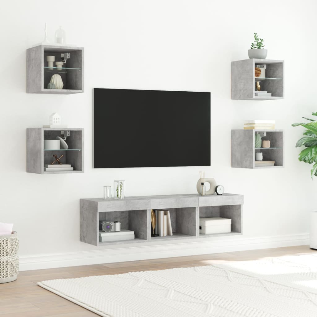 Unități Tv De Perete Cu Led-Uri 7 Piese Lemn Compozit