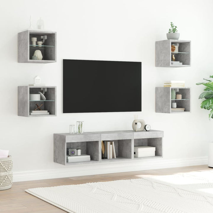 Unități Tv De Perete Cu Led-Uri 7 Piese Lemn Compozit