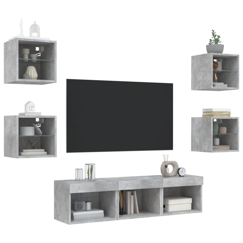 Unități Tv De Perete Cu Led-Uri 7 Piese Lemn Compozit