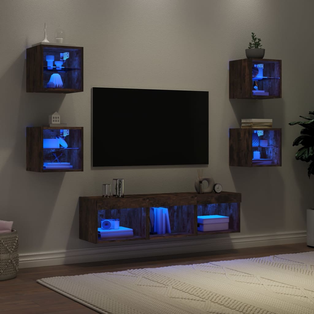 Unități Tv De Perete Cu Led-Uri 7 Piese Lemn Compozit