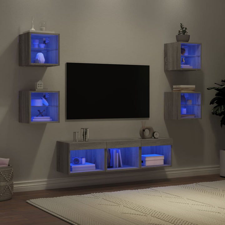Unități Tv De Perete Cu Led-Uri 7 Piese Lemn Compozit