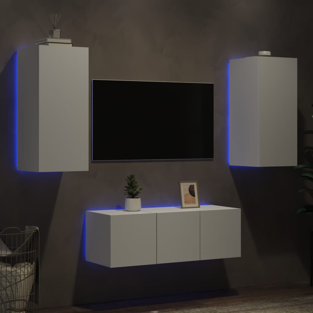 Unități De Perete Tv Cu Led-Uri, 4 Piese, , Lemn