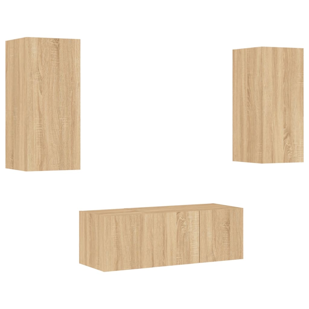 Unități De Perete Tv Cu Led-Uri, 4 Piese, , Lemn