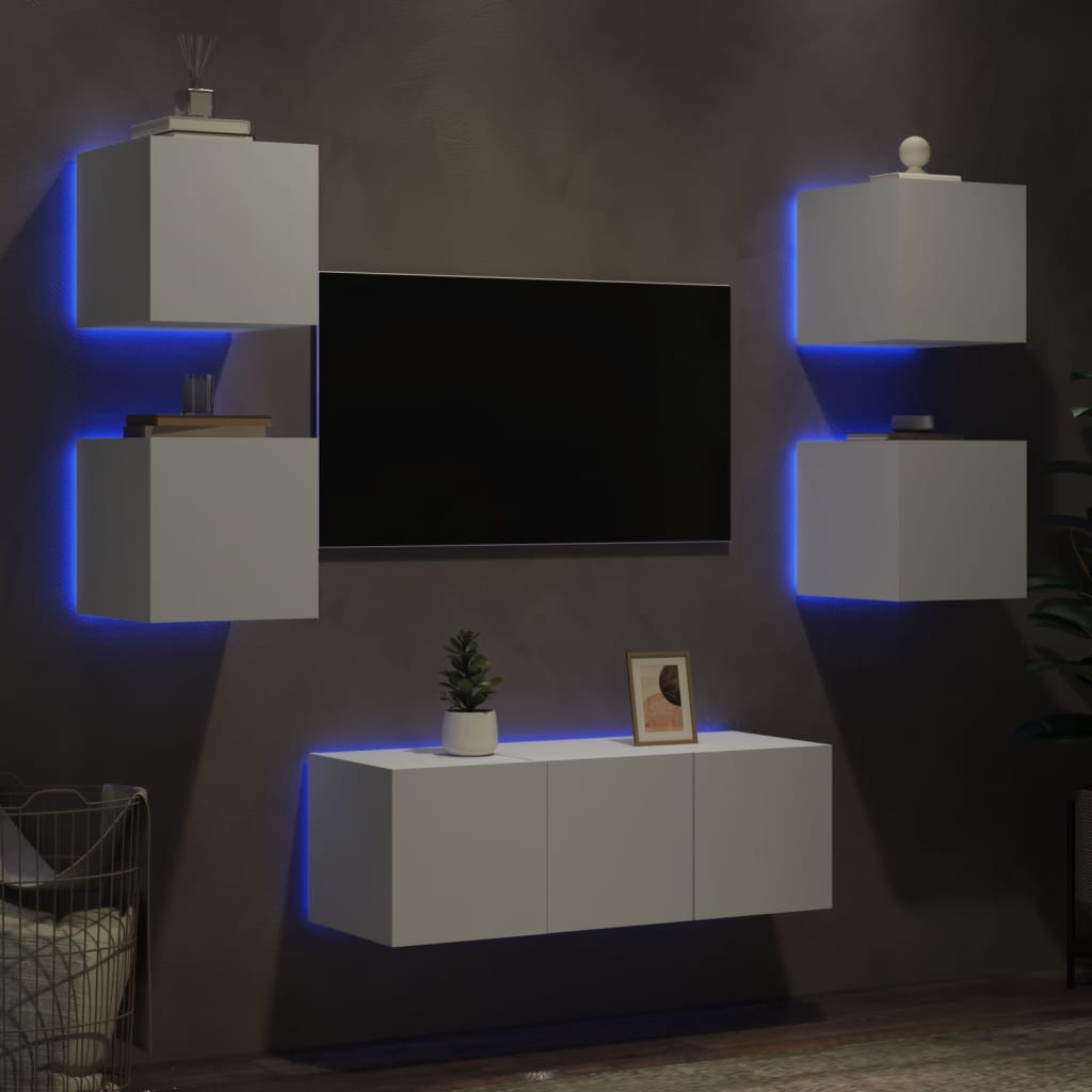 Unități De Perete Tv Cu Led-Uri, 6 Piese, , Lemn
