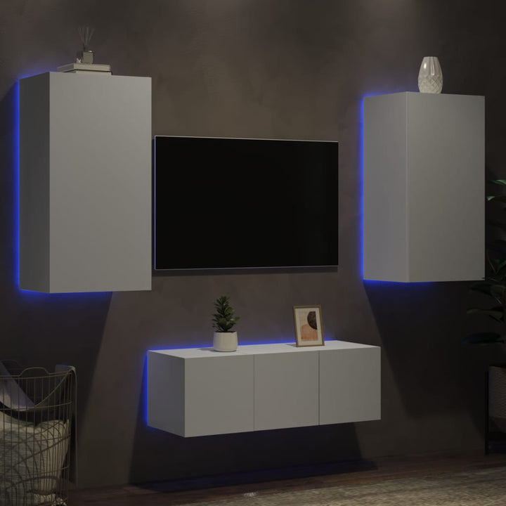 Unități De Perete Tv Cu Led-Uri, 4 Piese, , Lemn