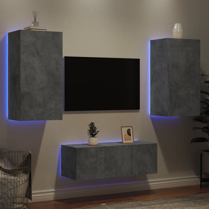 Unități De Perete Tv Cu Led-Uri, 4 Piese, , Lemn