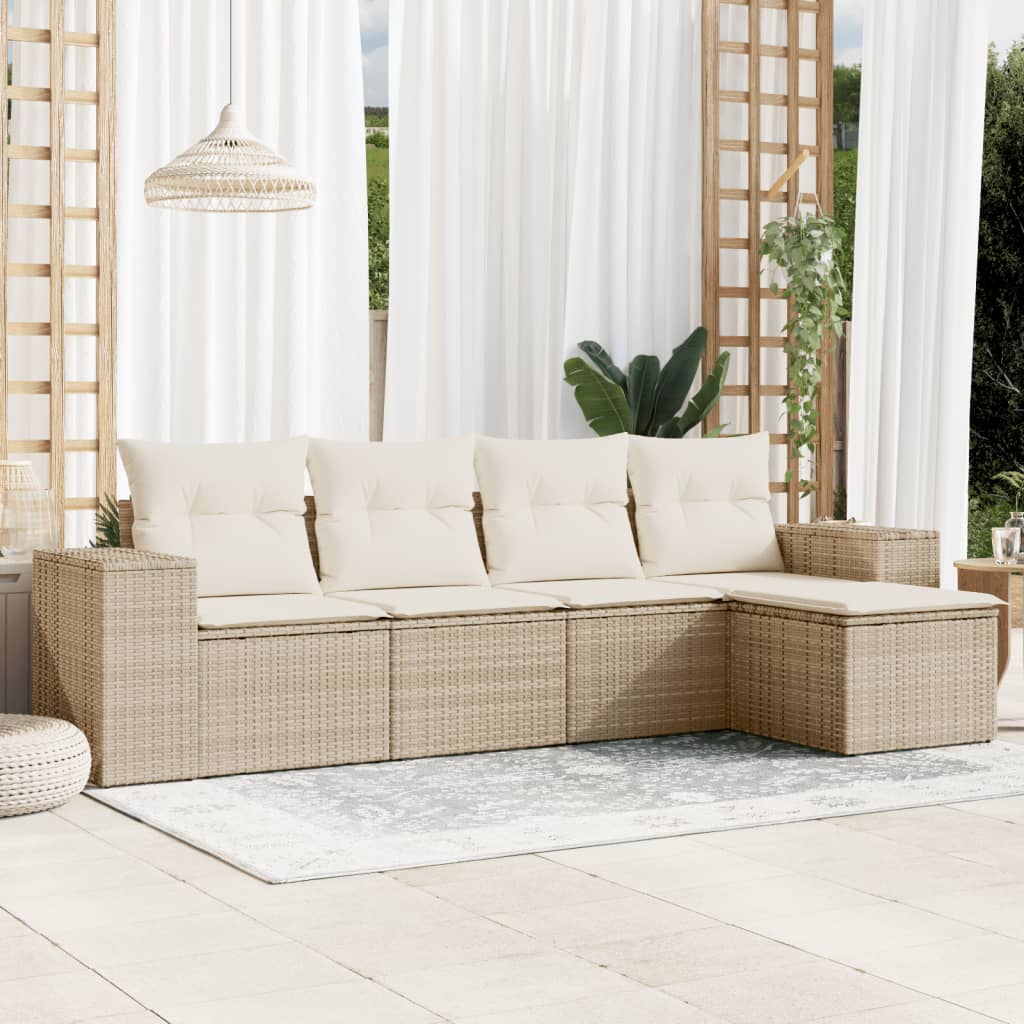Set Canapele De Grădină Cu Perne, 5 Piese, Bej, Poliratan