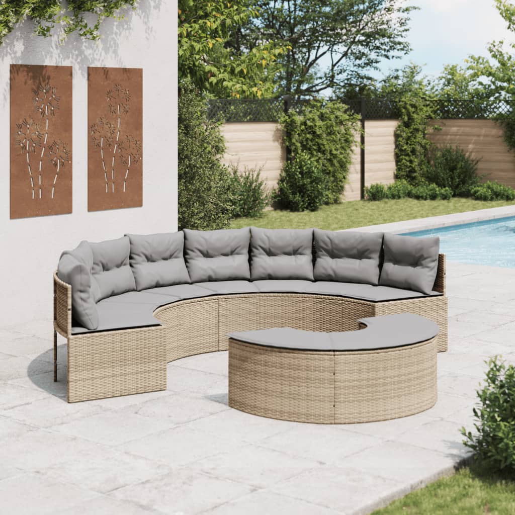 Set Canapea De Grădină, 3 Piese, Semi-Rotunde, , Poliratan
