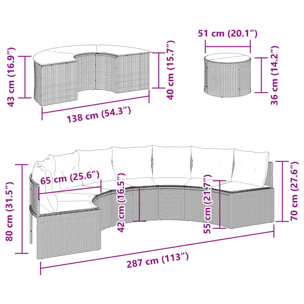 Set Canapea De Grădină, 3 Piese, Semi-Rotunde, , Poliratan
