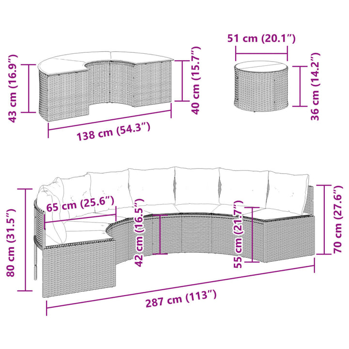 Set Canapea De Grădină, 3 Piese, Semi-Rotunde, , Poliratan