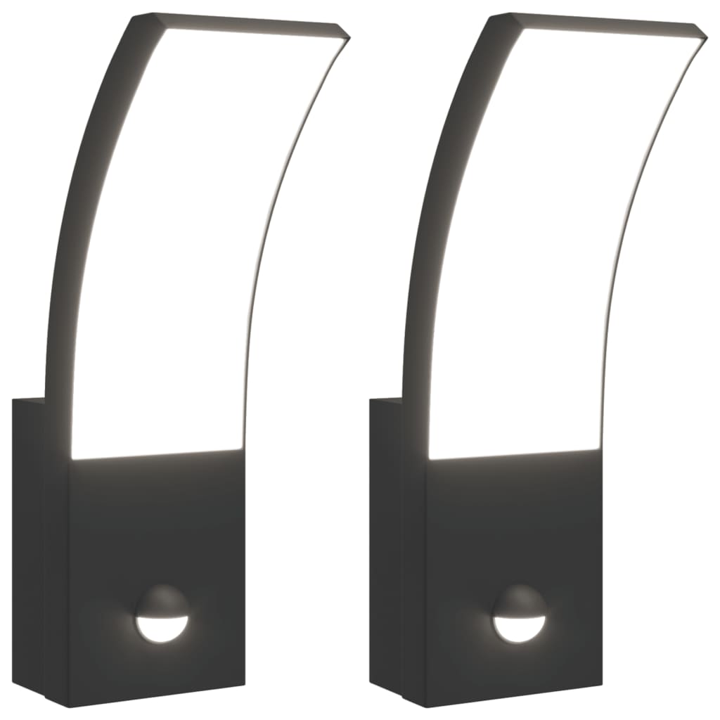 Vixl Lămpi Exterioare De Perete Cu Led/Senzor 2 Buc. Aluminiu Negru