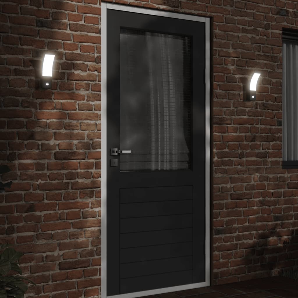 Vixl Lămpi Exterioare De Perete Cu Led/Senzor 2 Buc. Aluminiu Negru