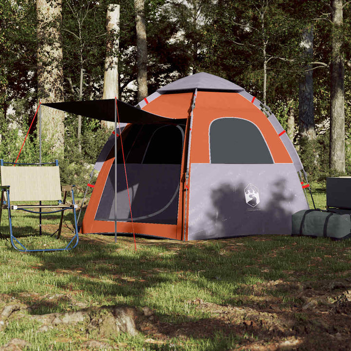 Cort Camping Cabană 4 Persoane Gri/Portocaliu Setare Rapidă