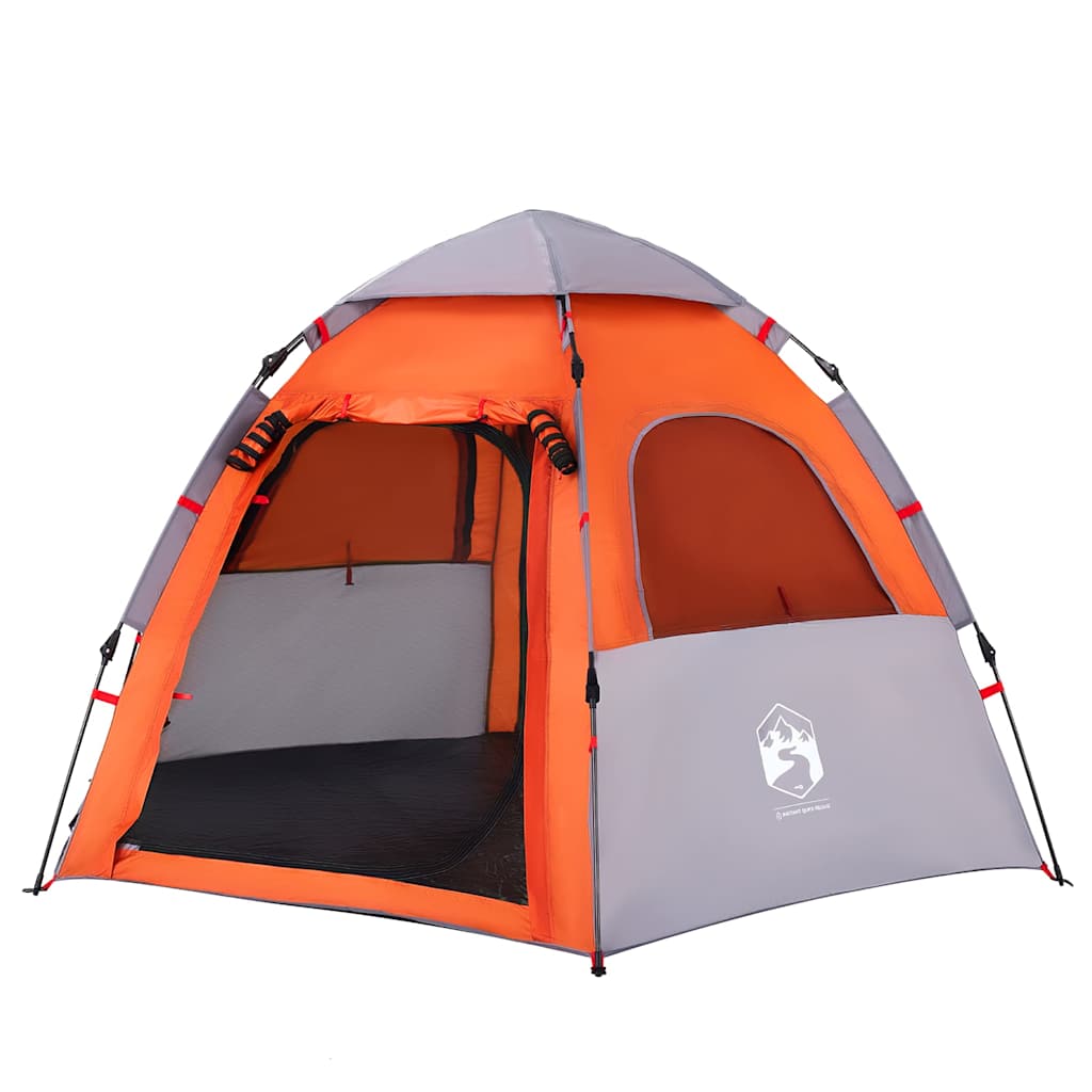 Cort Camping Cabană 4 Persoane Gri/Portocaliu Setare Rapidă