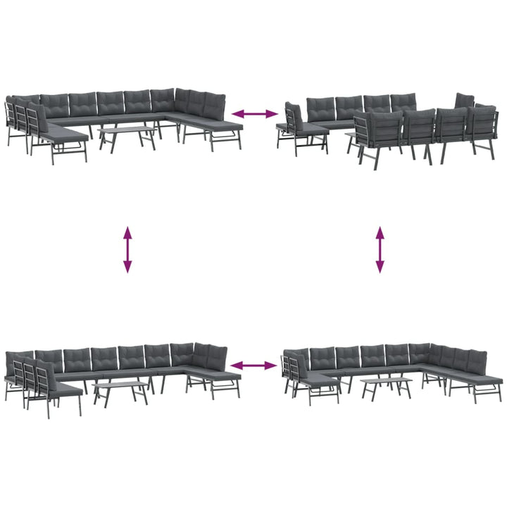 Bănci De Grădină Cu Perne 6 Buc Negru Oțel Vopsit Electrostatic
