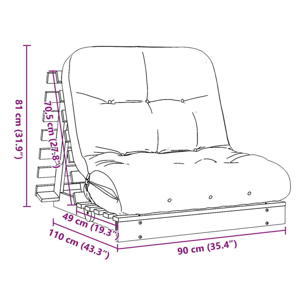 Canapea Futon Cu Saltea, , , Lemn Masiv De Pin