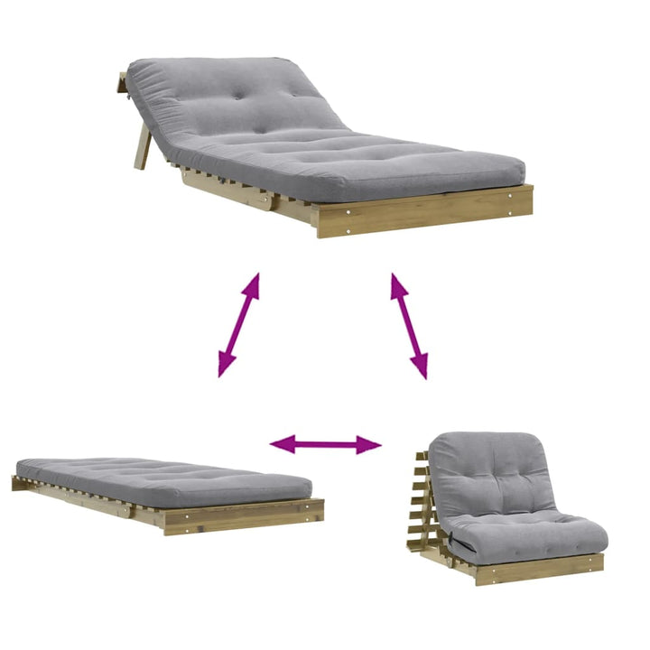 Canapea Futon Cu Saltea, , Lemn De Pin Tratat