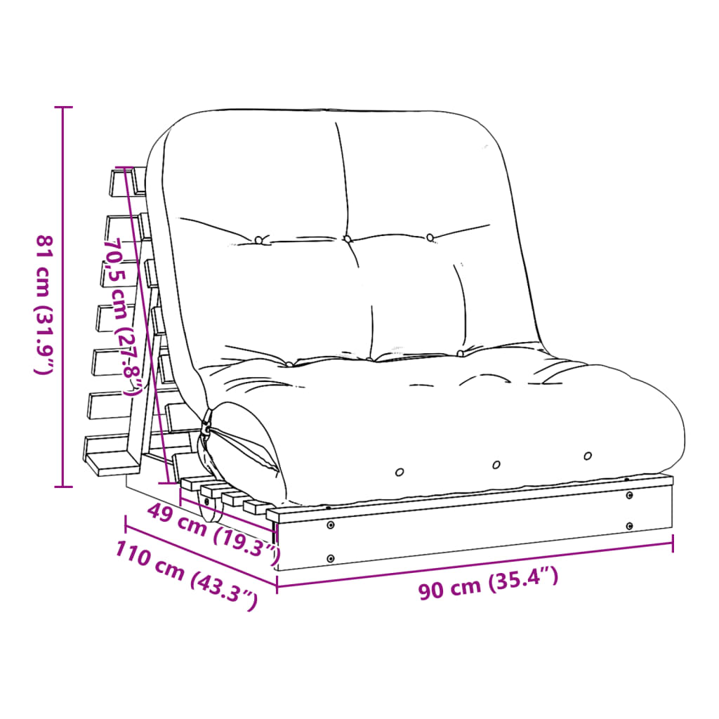 Canapea Futon Cu Saltea, , Lemn De Pin Tratat