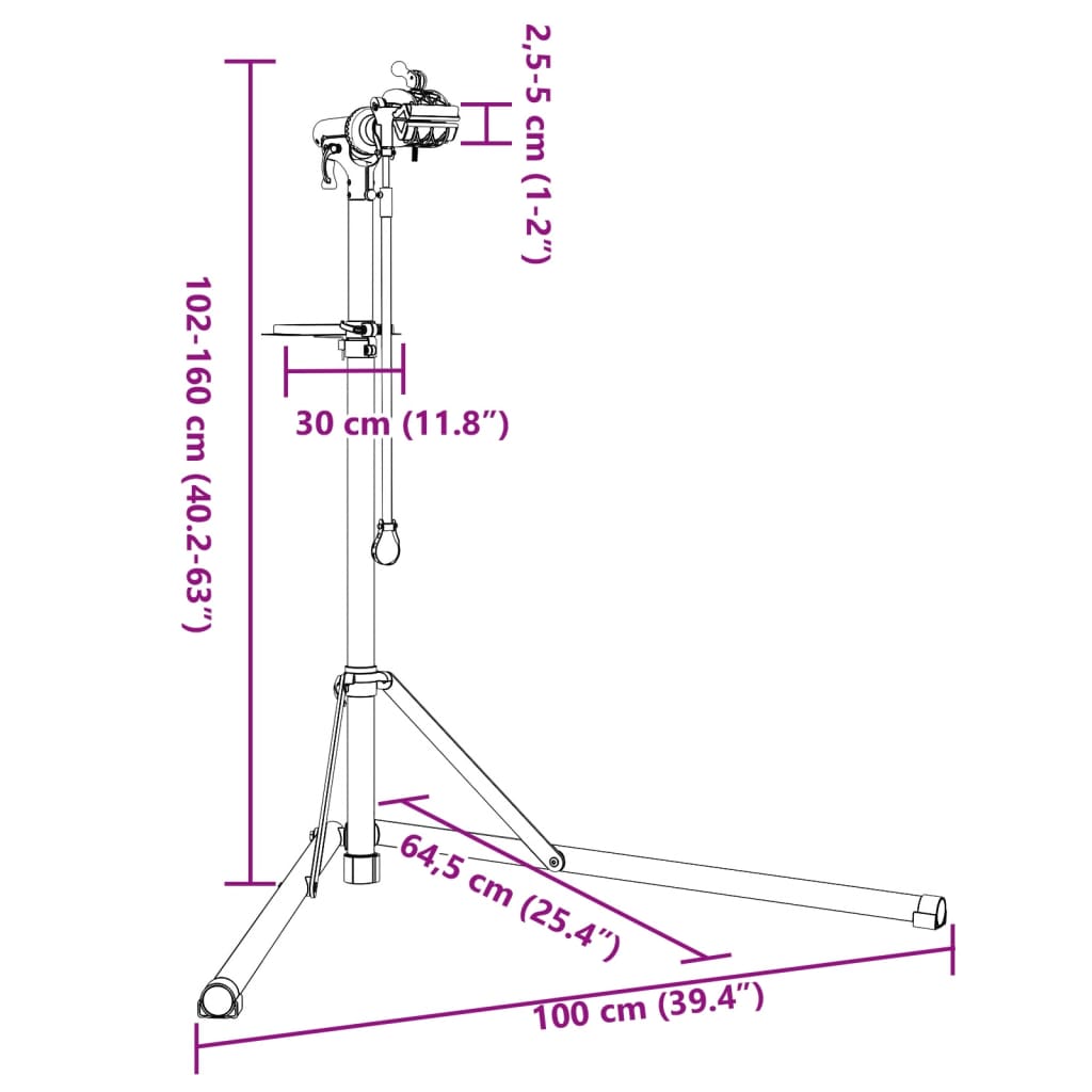 Suport Reparare Biciclete Pliabil Reglabil 102-160 Cm Aluminiu
