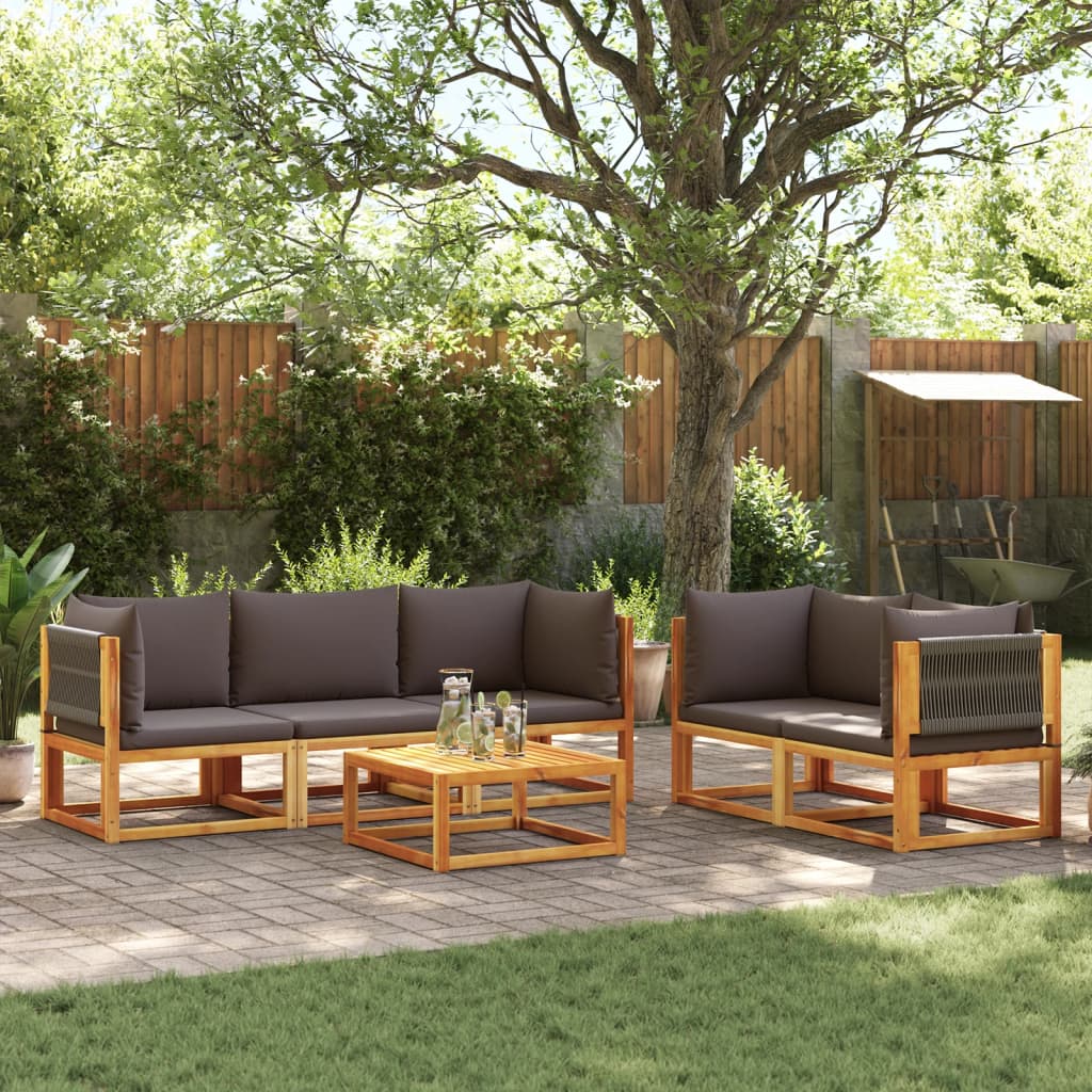 Set De Canapele Grădină Cu Perne, 6 Piese, Lemn Masiv Acacia