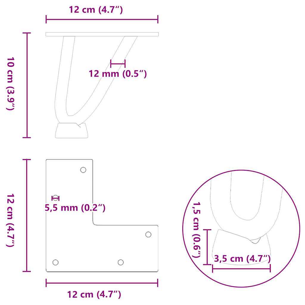 Picioare Tip Agrafă Pentru Măsuță De Cafea, 4 Buc., , , Oțel Masiv
