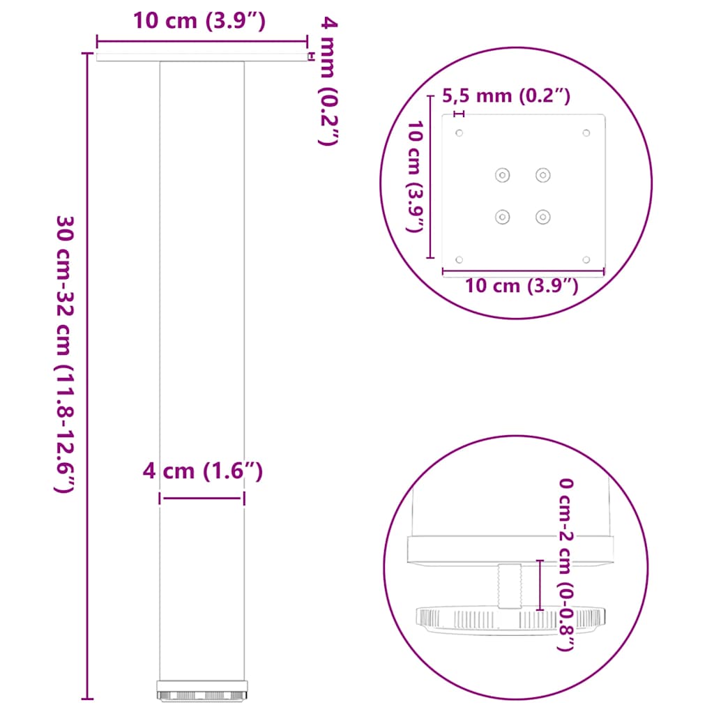 Picioare Pentru Măsuță De Cafea, 4 Buc., , 30-32 Cm, Oțel