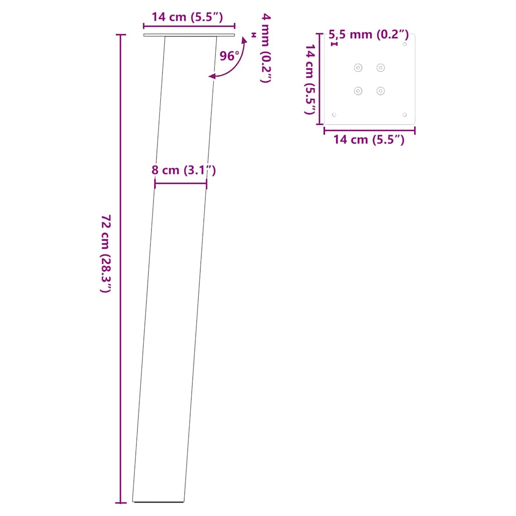 Picioare Masă Consolă, , 4 Buc., 72 Cm, Oțel