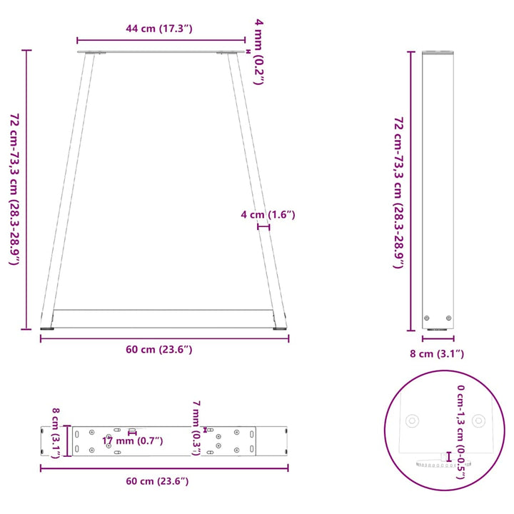 Picioare De Masă În Formă De V, 2 Buc., , 60X(72-73,3) Cm, Oțel