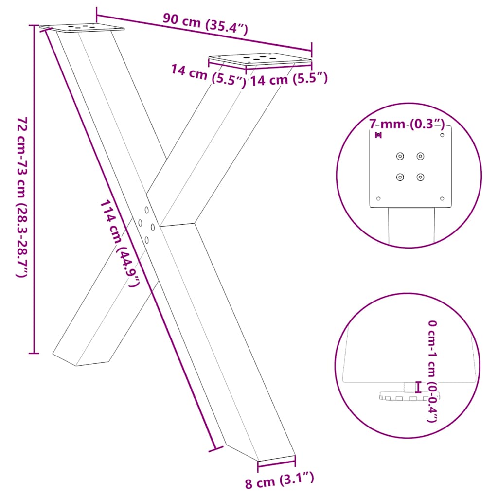 Picioare Pentru Masă În Formă X 3 Buc 90X(72-73) Cm Oțel