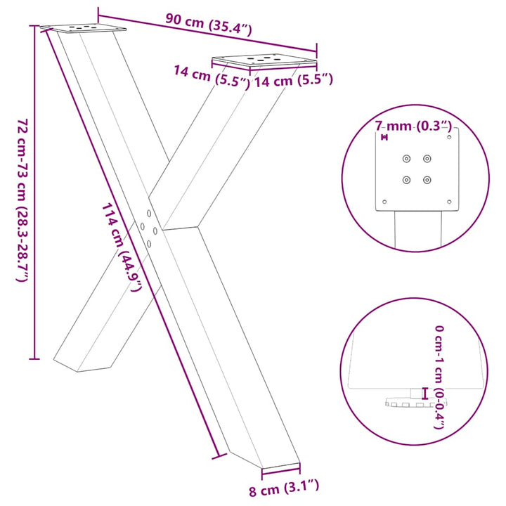 Picioare Pentru Masă În Formă X 3 Buc 90X(72-73) Cm Oțel