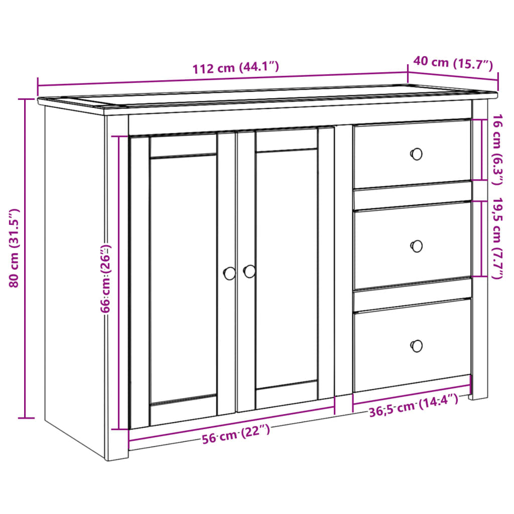 Dulap Cu Sertare Panama, 112X40X80 Cm, Lemn Masiv De Pin