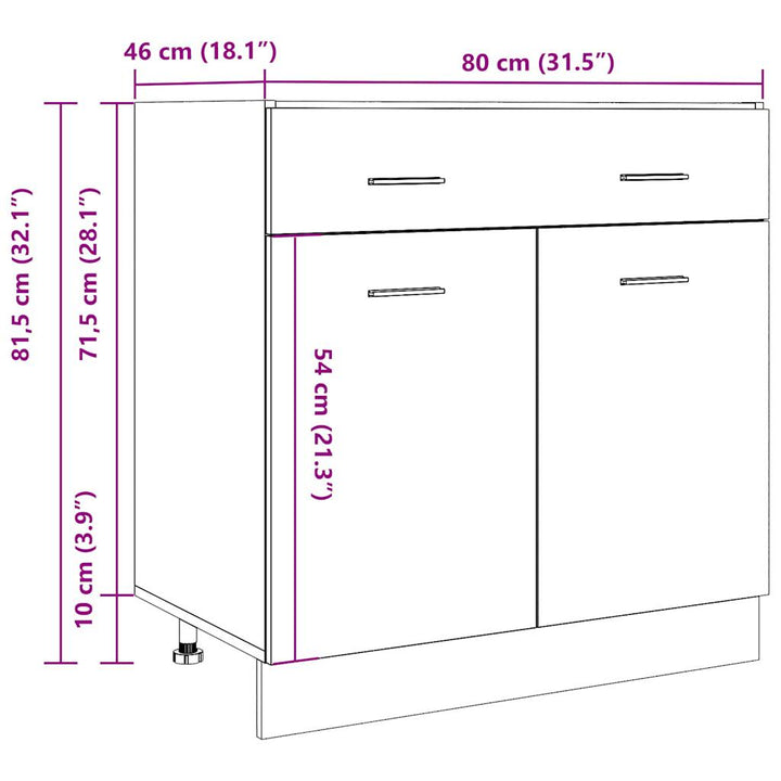 Dulap Inferior Cu Sertar, Gri Beton, 80 X 46 X 81,5 Cm, Pal