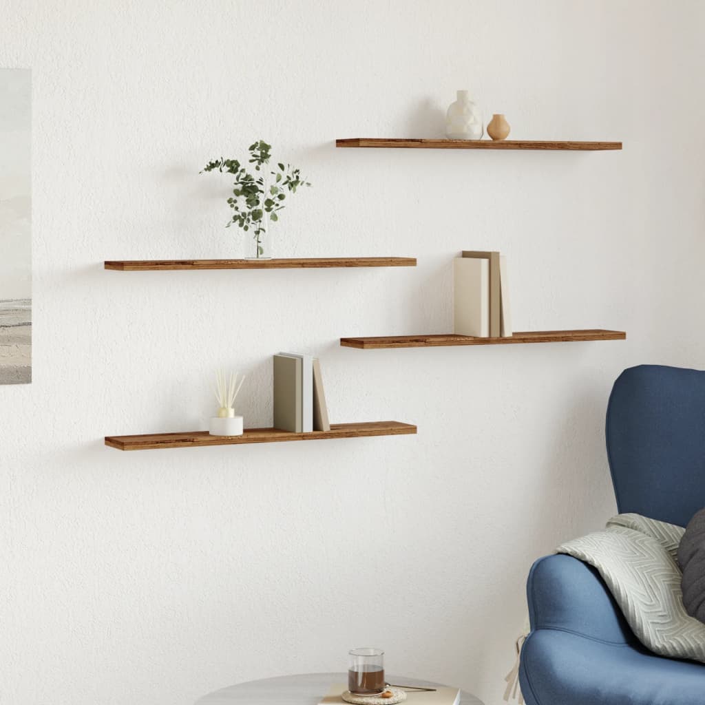 Rafturi Perete 4 Buc., Lemn Vechi, 60X20X1,5 Cm, Lemn Prelucrat