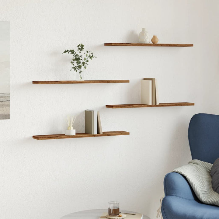 Rafturi Perete 4 Buc., Lemn Vechi, 60X20X1,5 Cm, Lemn Prelucrat