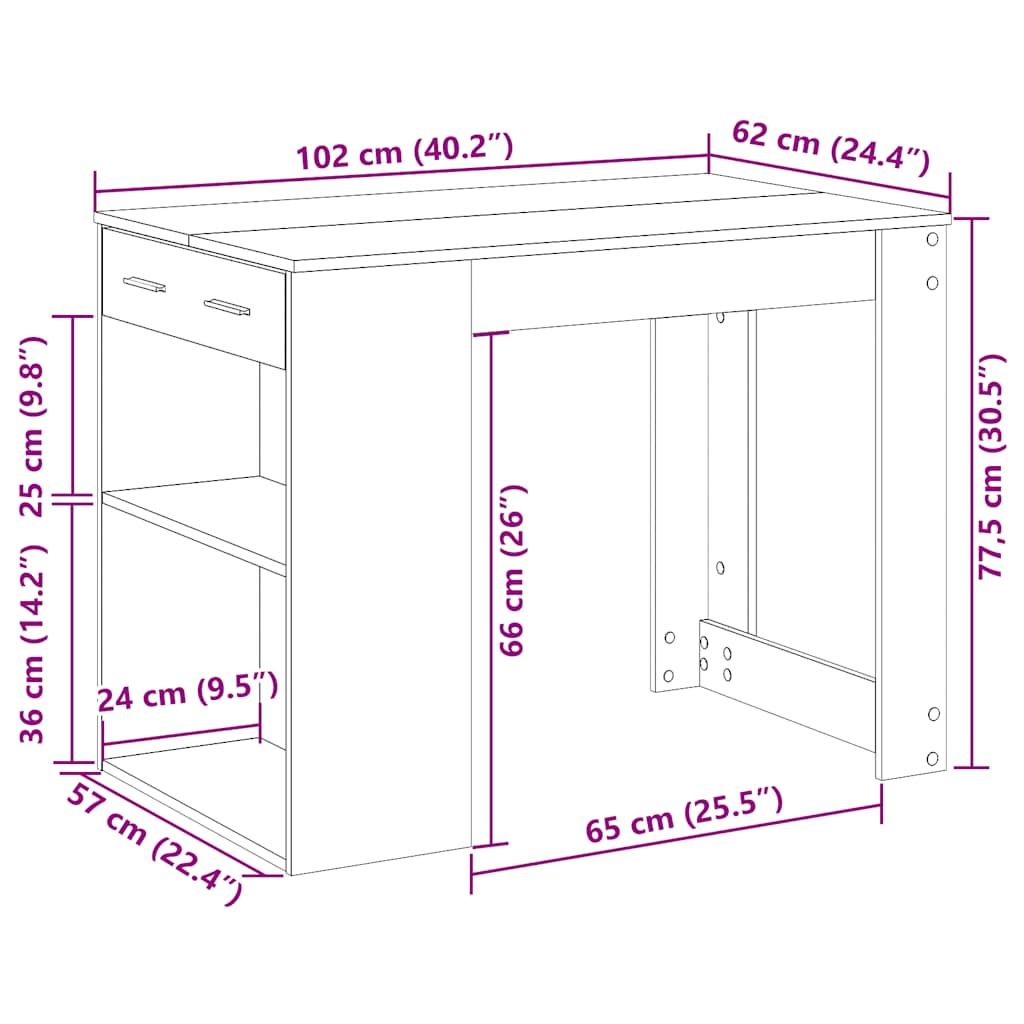 Birou Cu Sertar Și Raft 102X62X77,5 Cm Lemn Prelucrat